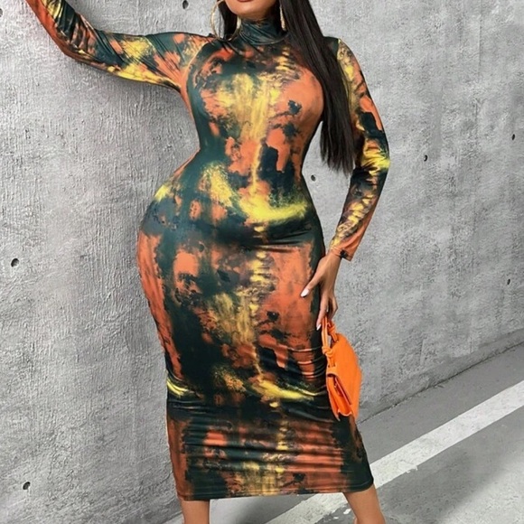 Shein Curve Multicolor Long Sleeve MIDI Dress - Picture 2 of 8